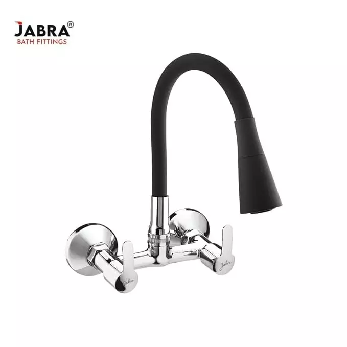 Jabra Dual Flow Sink Mixer Prime Series Brass Chrome Finish Wall Mount Black
