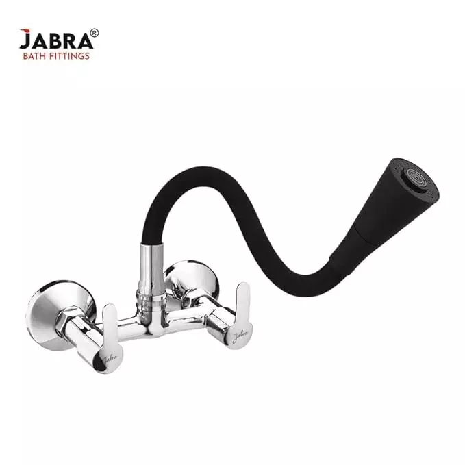 Jabra Dual Flow Sink Mixer Prime Series Brass Chrome Finish Wall Mount Black