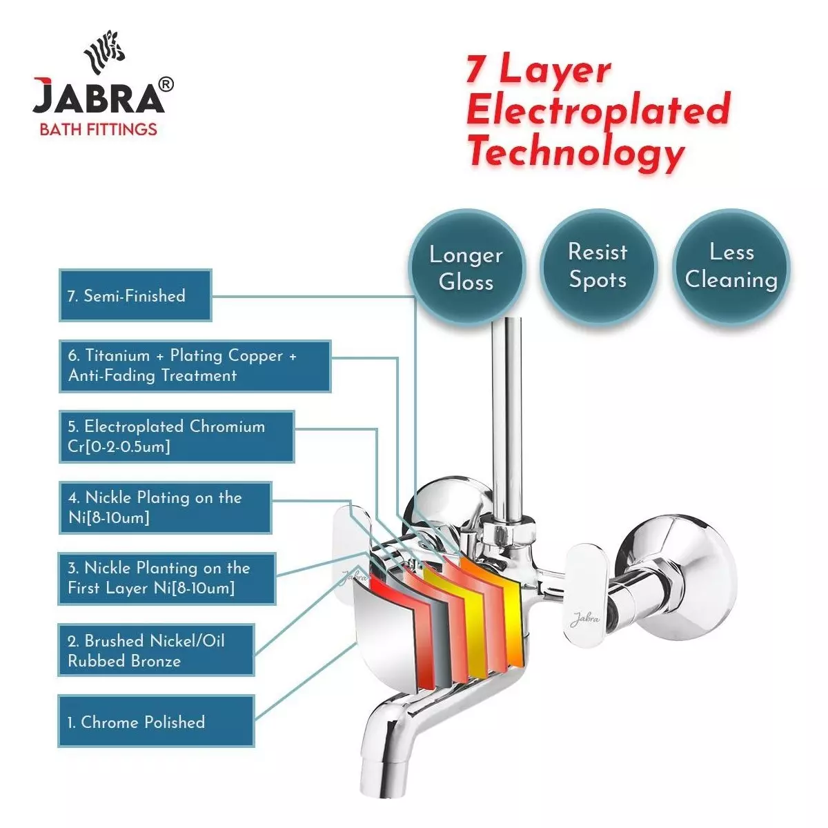 Jabra Wall Mixer With L-Bend (L) Leaf Series Brass Chrome Finish Wall Mount Silver