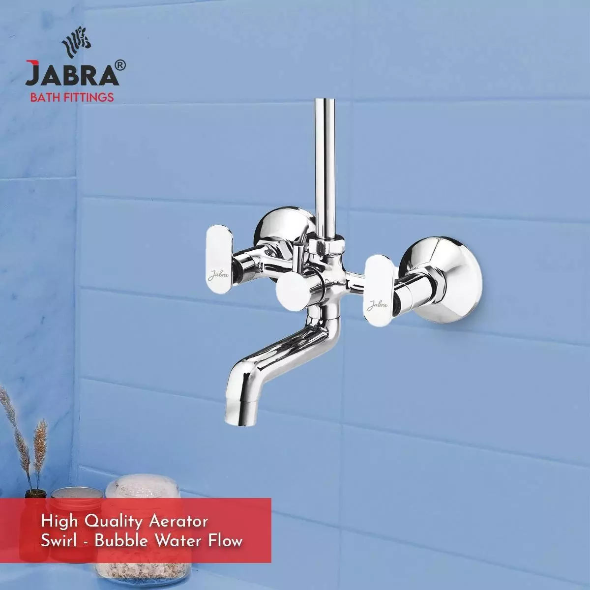 Jabra Wall Mixer With L-Bend (L) Leaf Series Brass Chrome Finish Wall Mount Silver
