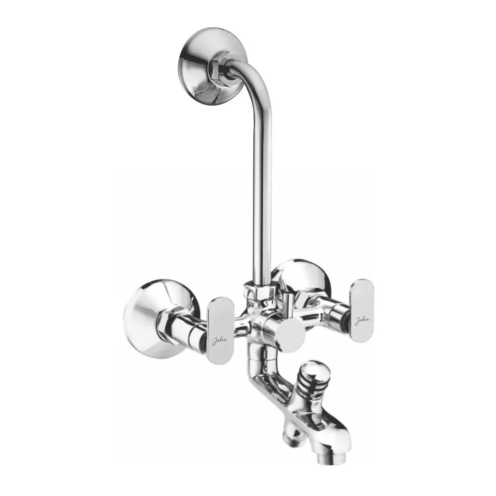 Jabra 3 in 1 Wall Mixer With L-Bend Leaf Series Brass Chrome Finish Wall Mount Silver