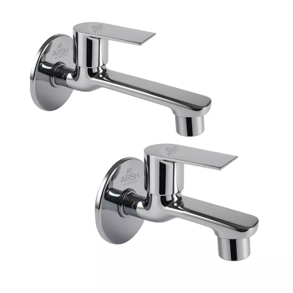 AR5H Long Nose + Bib Tap Combo Brass Wall Mounted Chrome Finish Single Lever Operation, Silver