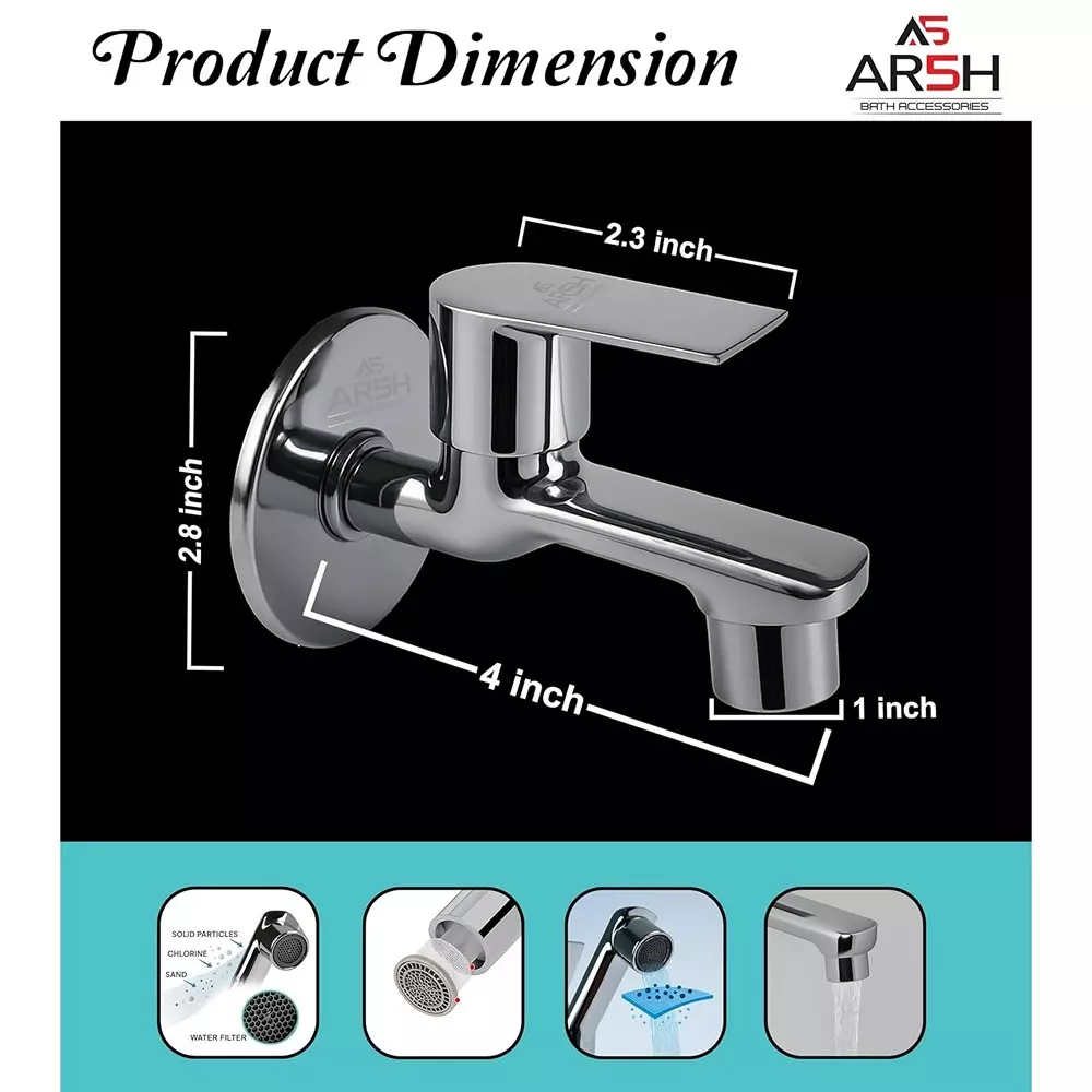AR5H Long Nose + Bib Tap Combo Brass Wall Mounted Chrome Finish Single Lever Operation, Silver