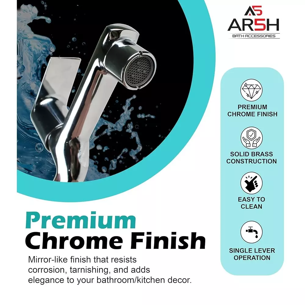 AR5H Long Nose + Bib Tap Combo Brass Wall Mounted Chrome Finish Single Lever Operation, Silver