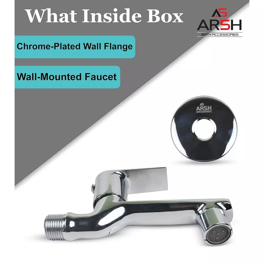 AR5H Long Nose + Bib Tap Combo Brass Wall Mounted Chrome Finish Single Lever Operation, Silver