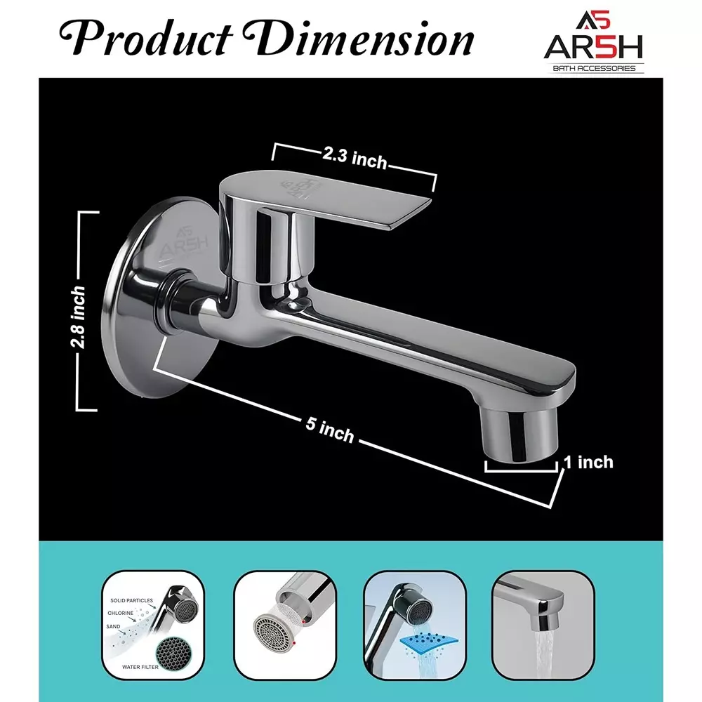 AR5H Long Nose + Bib Tap Combo Brass Wall Mounted Chrome Finish Single Lever Operation, Silver