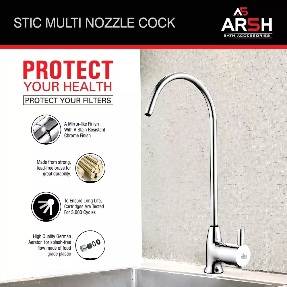AR5H RO Swan Neck Faucet 360° Swivel with Long Thread Brass Chrome Finish ‎Deck Mount, STIC RO-0019