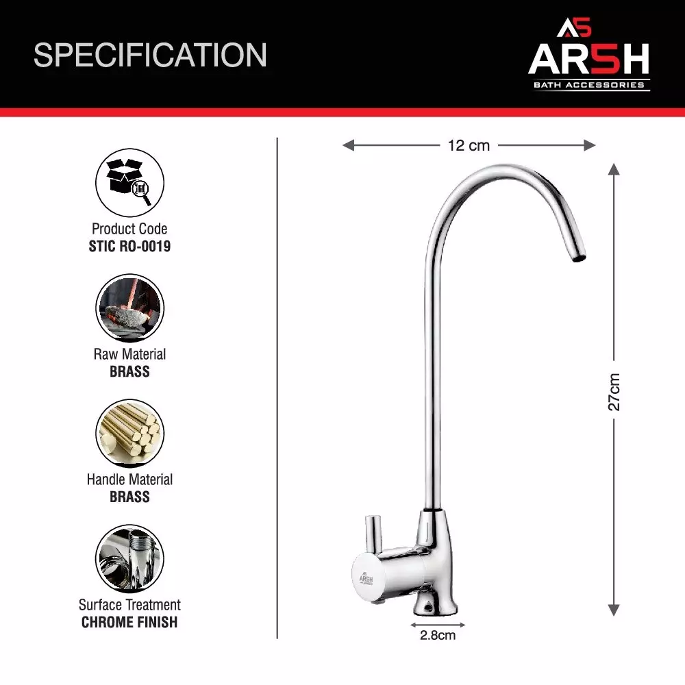 AR5H RO Swan Neck Faucet 360° Swivel with Long Thread Brass Chrome Finish ‎Deck Mount, STIC RO-0019