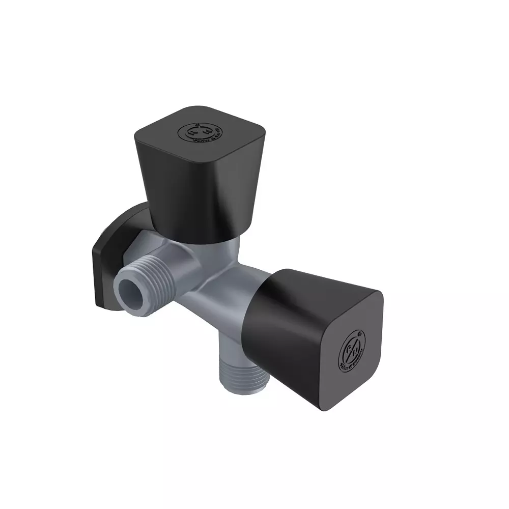 RN PTMT Felicity Collection 2 In 1 Angle Tap With Flange Metallic Grey Black Polybag Packaging Type 1/2 Inch (15 mm) Size, RNFEB09B15