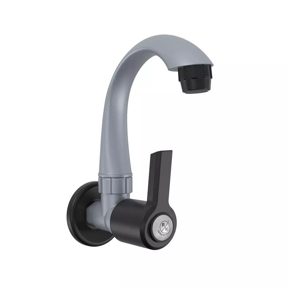 RN Mini Sink Tap With Flange Wall Mounted PTMT Metallic Grey Black 1/2 Inch (15 mm) Size for Kitchen & Bathroom Use, RNWIN09B23