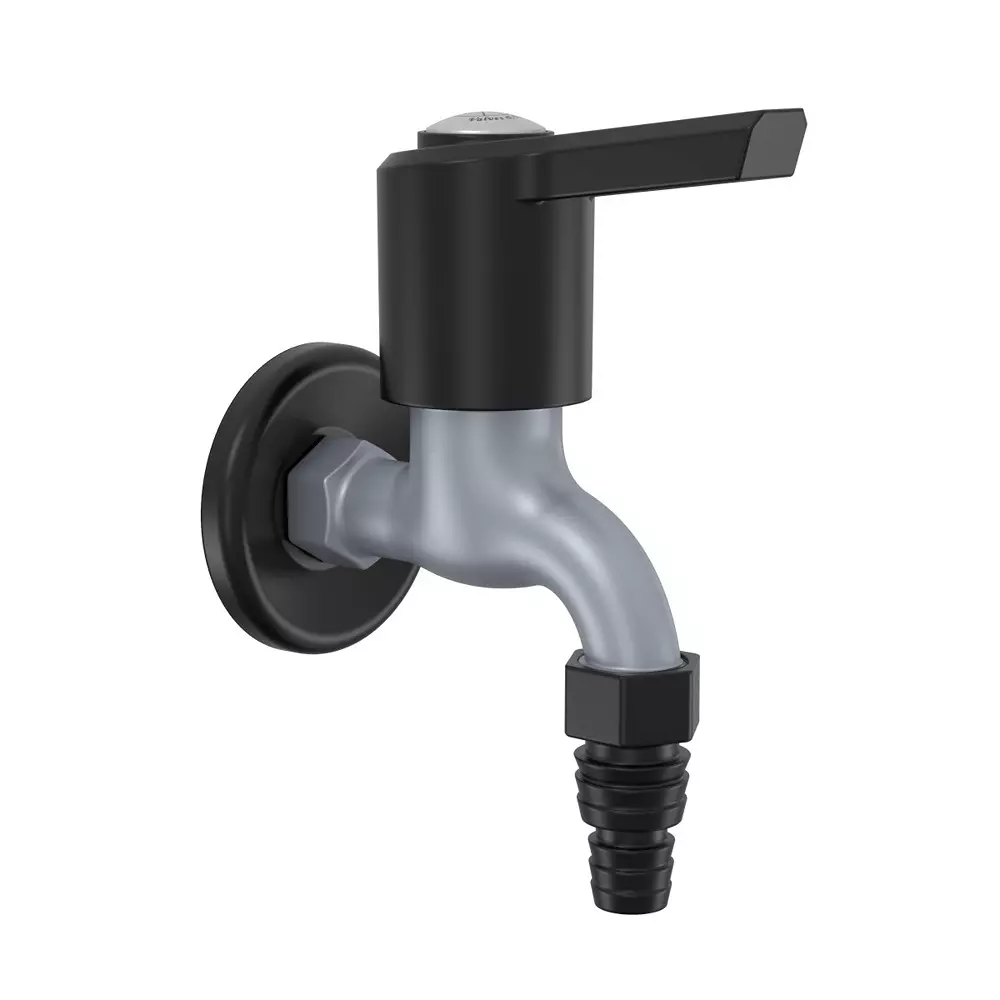RN Nozzle BIB Garden Tap With Flange PTMT Metallic Grey Black 1/2 Inch (15 mm) Size for Kitchen & Bathroom Use, RNWIN09B08