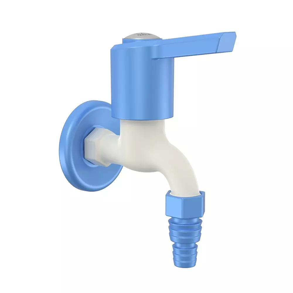 RN Nozzle BIB Garden Tap With Flange PTMT White Blue 1/2 Inch (15 mm) Size for Kitchen & Bathroom Use, RNWIN19A08