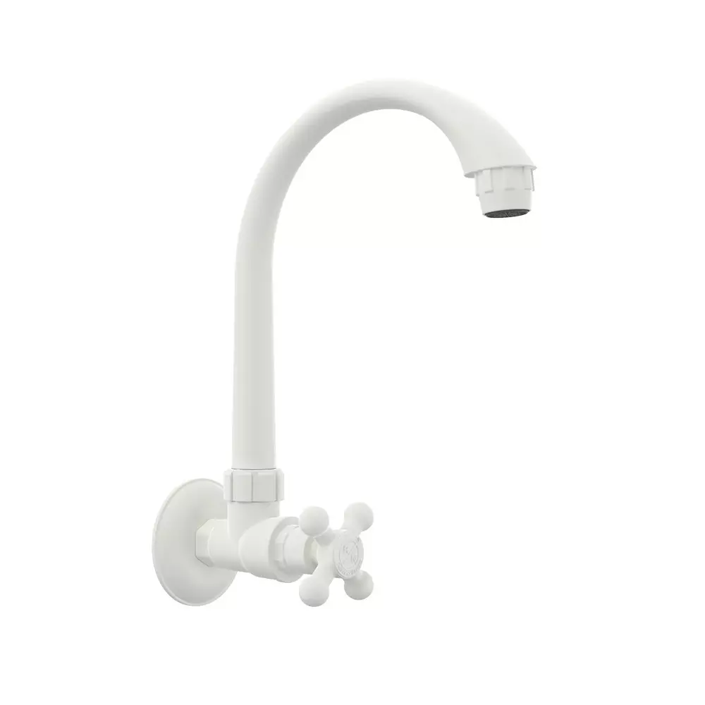 RN Rimjhim Collection Foam Flow Sink Tap With Flange Wall Mounted PTMT White 1/2 Inch (15 mm) Size for Kitchen & Bathroom Use, RNRIM01A09
