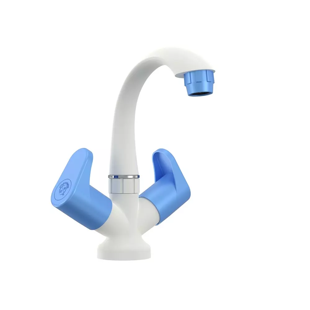 RN Lofty Collection Foam Flow Center Hole Basin Mixer Tap PTMT White Blue 1/2 Inch (15 mm) Size for Kitchen & Bathroom Use, RNLOF19A27