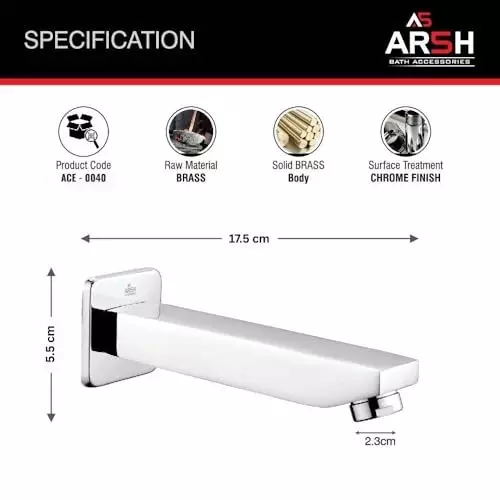 ar5h-bath-tub-spout-brass-with-square-wall-flange-chrome-finish-317g-compatible-with-all-diverters-and-mixers-ace-0040