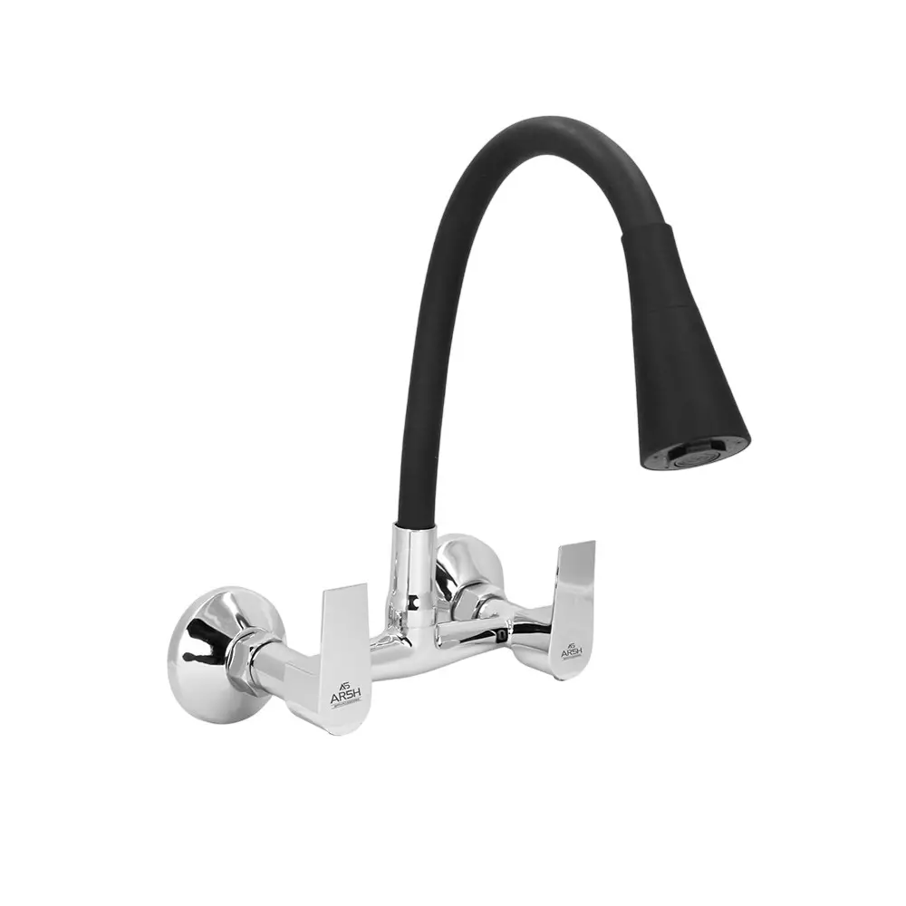 AR5H Dual Flow Kitchen Sink Mixer Tap Brass with V Cap Flange & Legs for Hot & Cold Water, Black & Silver