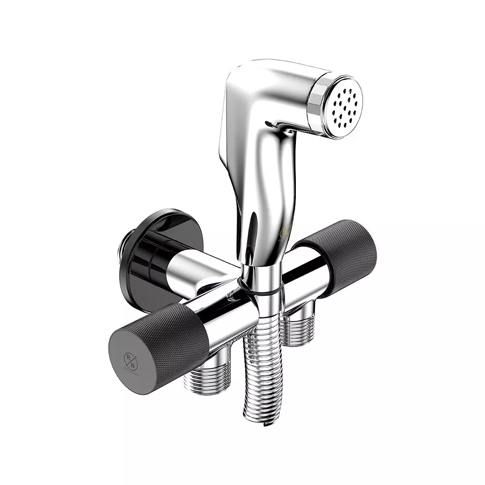 RN Advance 2 In 1 Angle Tap With Flange Black Chrome 1/2 Inch (15 mm) Size for Bathroom & Toilets Use, RNAMA26G31
