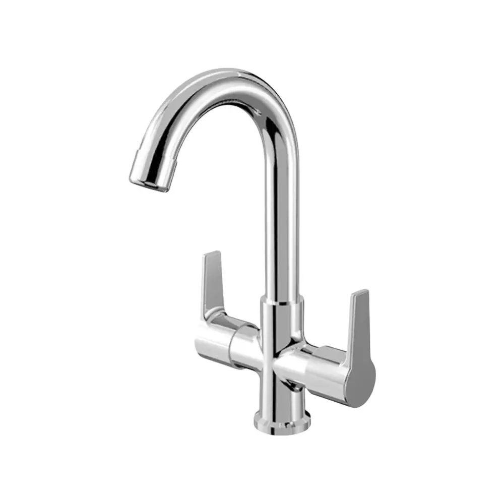IVAS Elanza Central Hole Basin Mixer Tap Table Mounted Chrome Finish Silver for Bathroom & Toilets Use, IM12009394