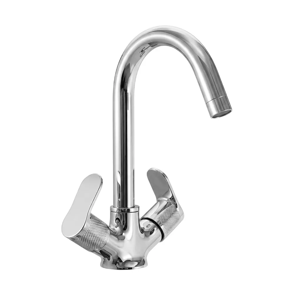 PLUMBER Ecoline Series Euphoria Range Centre Hole Basin Mixer With Swivel Spout and 450 mm Long Flexible Connectors, Chrome Finish and Deck Mounted, EPA-5102