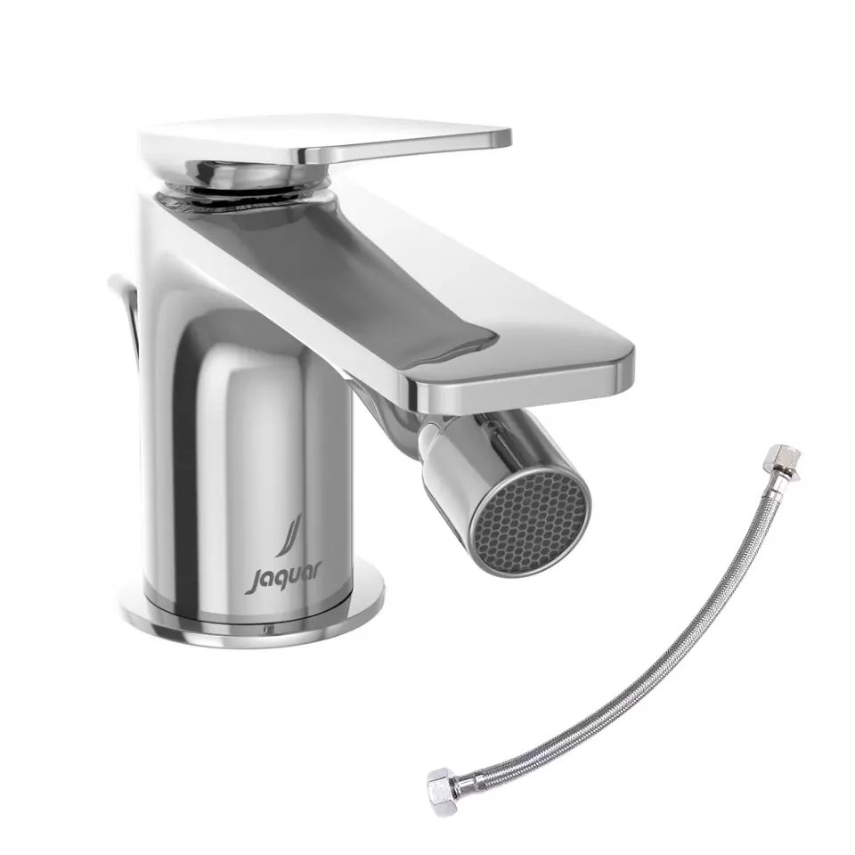 Jaquar Laguna Single Lever Bidet Mixer Tap with Popup Waste System & 375 mm Hose Pipe & Base Flange 1-Hole Silver Stainless Steel for Home Use, LAG-CHR-91213BWF