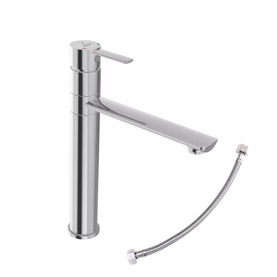 Jaquar Fusion Prime Single Lever Sink Mixer Tap with 210 mm Swinging Spout & 600 mm Hose Pipe Silver Stainless Steel for Home Use, FUP-CHR-29009BPM