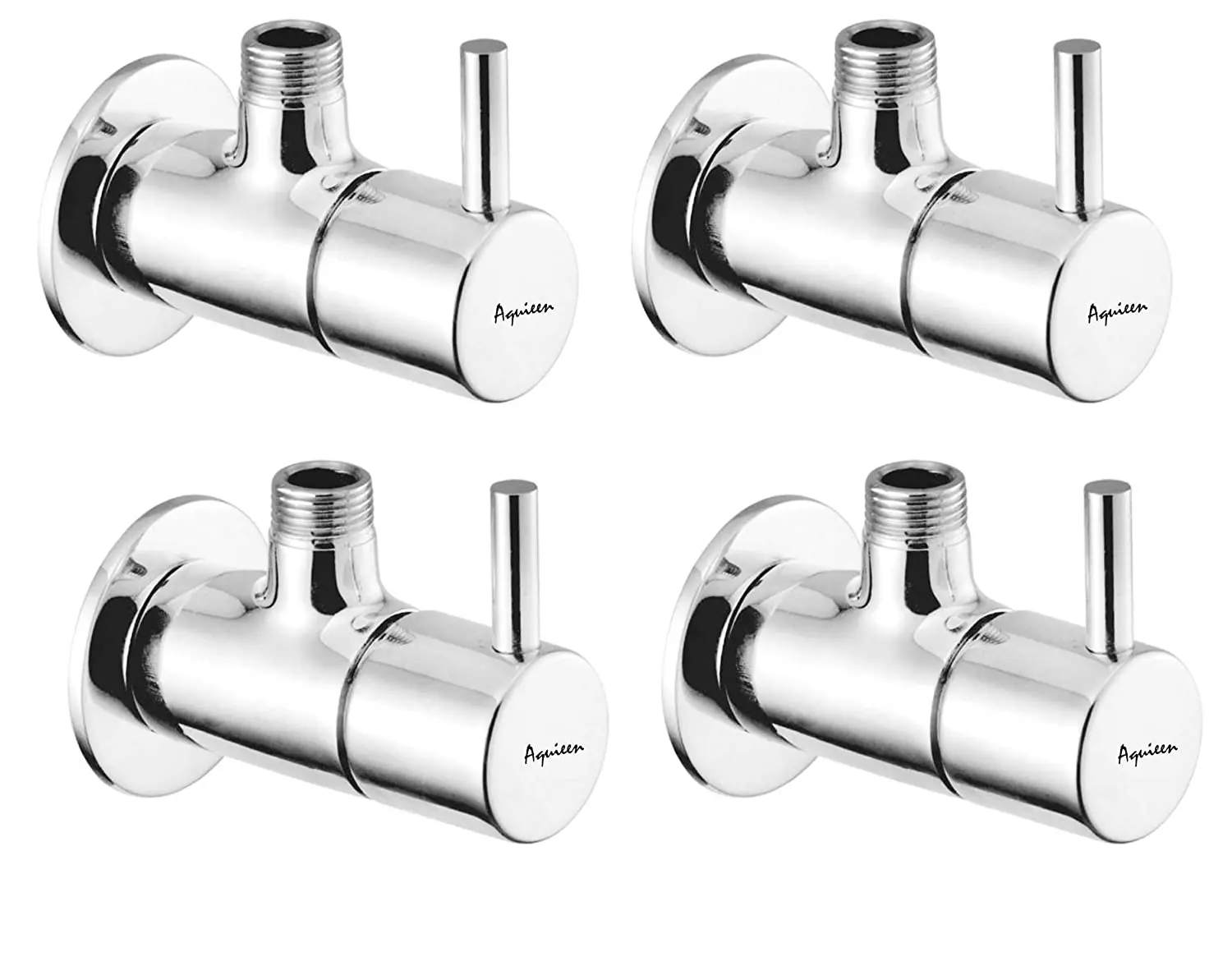 Aquieen Fluid Brass Silver Angle Stop Valve Pack of 4 Piece