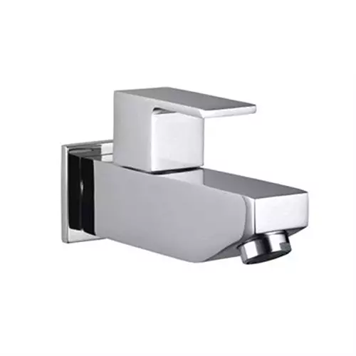 Aquieen Kubix Silver Brass Long Body Bib Cock with Wall Flange, AQN 568
