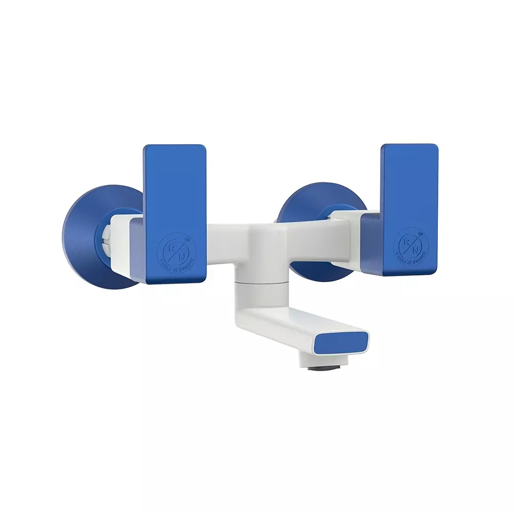 RN PTMT Wall Mixer Non Telephonic Wall Mount White & Metallic Blue 20 mm Faucet Hole, RNANP02A17