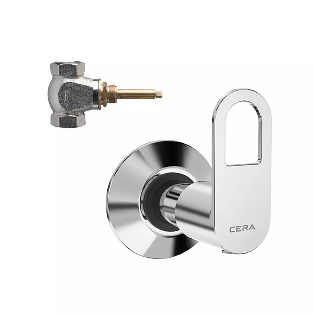 CERA ELANTE Flush Cock Quarter Turn Exposed Part + Concealed Part Wall Mount Silver, F1022751+F4060102