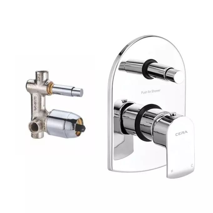 CERA CHROMO Push Type Diverter System Single Lever Exposed Part + Concealed Part Wall Mount Silver, F1019702+F4010110