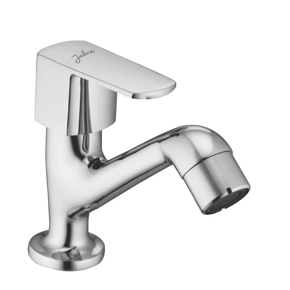 Jabra High Neck Pillar Cock Qbix Series Brass Chrome Finish Deck Mount Silver