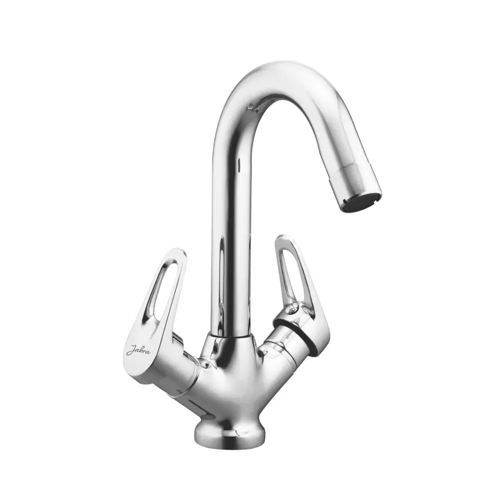 Jabra Center Hole Basin Mixer (L) Dezo Series Brass Chrome Finish Deck Mount Silver