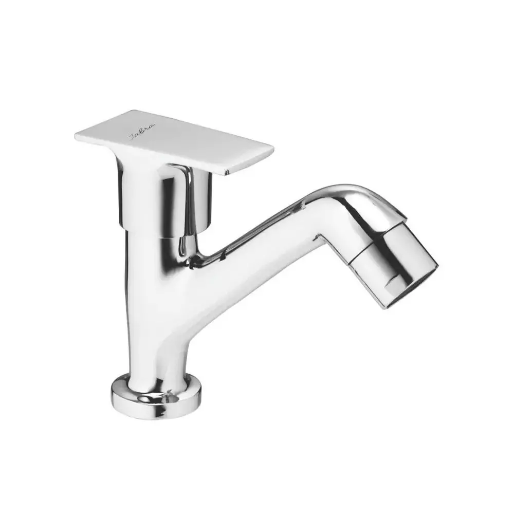 Jabra High Neck Pillar Cock Bright Series Brass Chrome Finish Deck Mount Silver