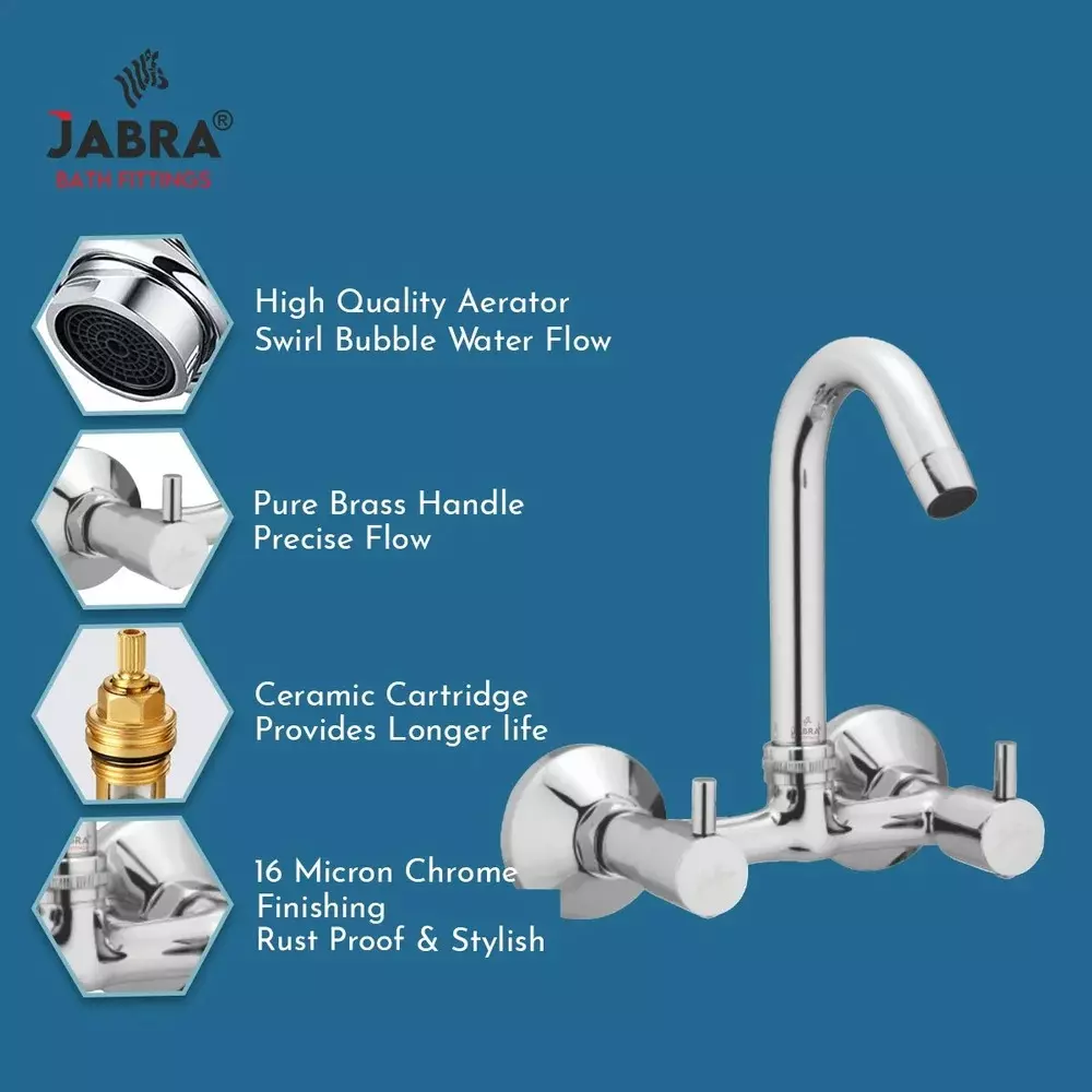 Jabra Sink Mixer Tap (M) Flora Series Brass Chrome Finish Wall Mount Silver