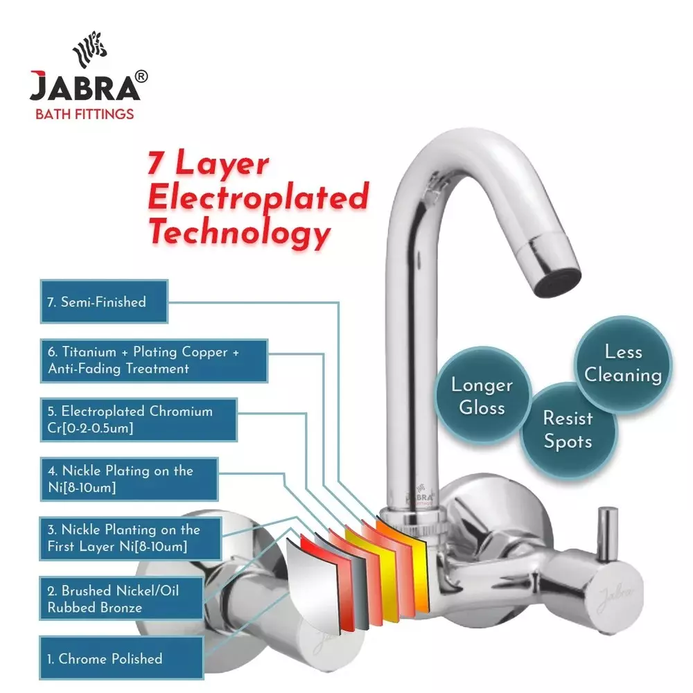 Jabra Sink Mixer Tap (M) Flora Series Brass Chrome Finish Wall Mount Silver