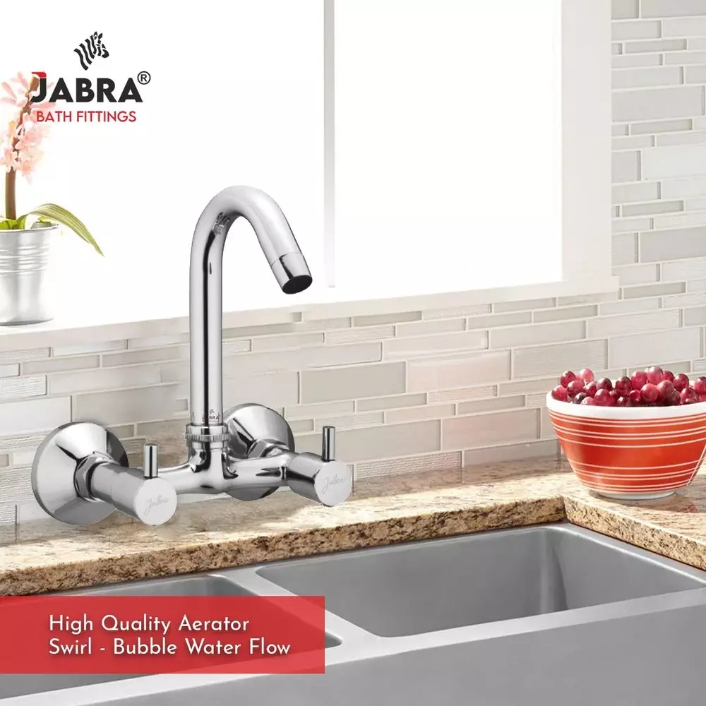 Jabra Sink Mixer Tap (M) Flora Series Brass Chrome Finish Wall Mount Silver