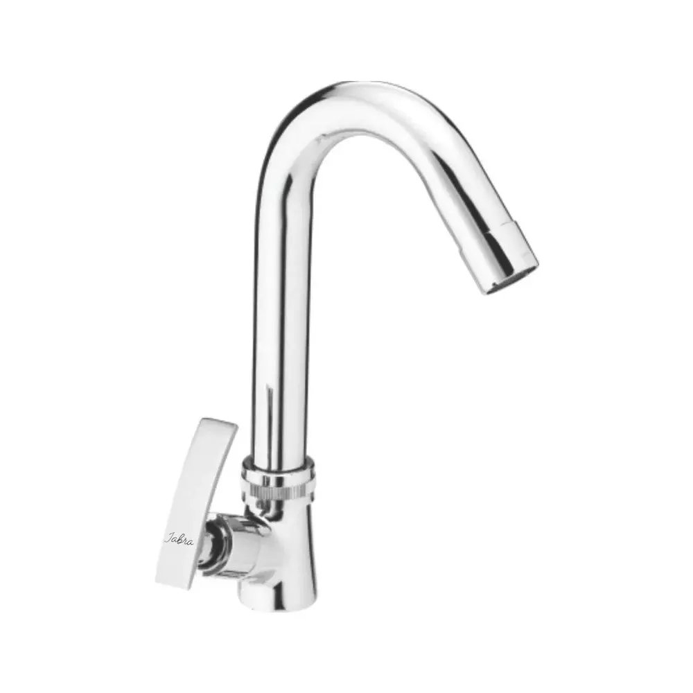 Jabra Swan Neck Tap (L) Soft Series Brass Chrome Finish Deck Mount Silver