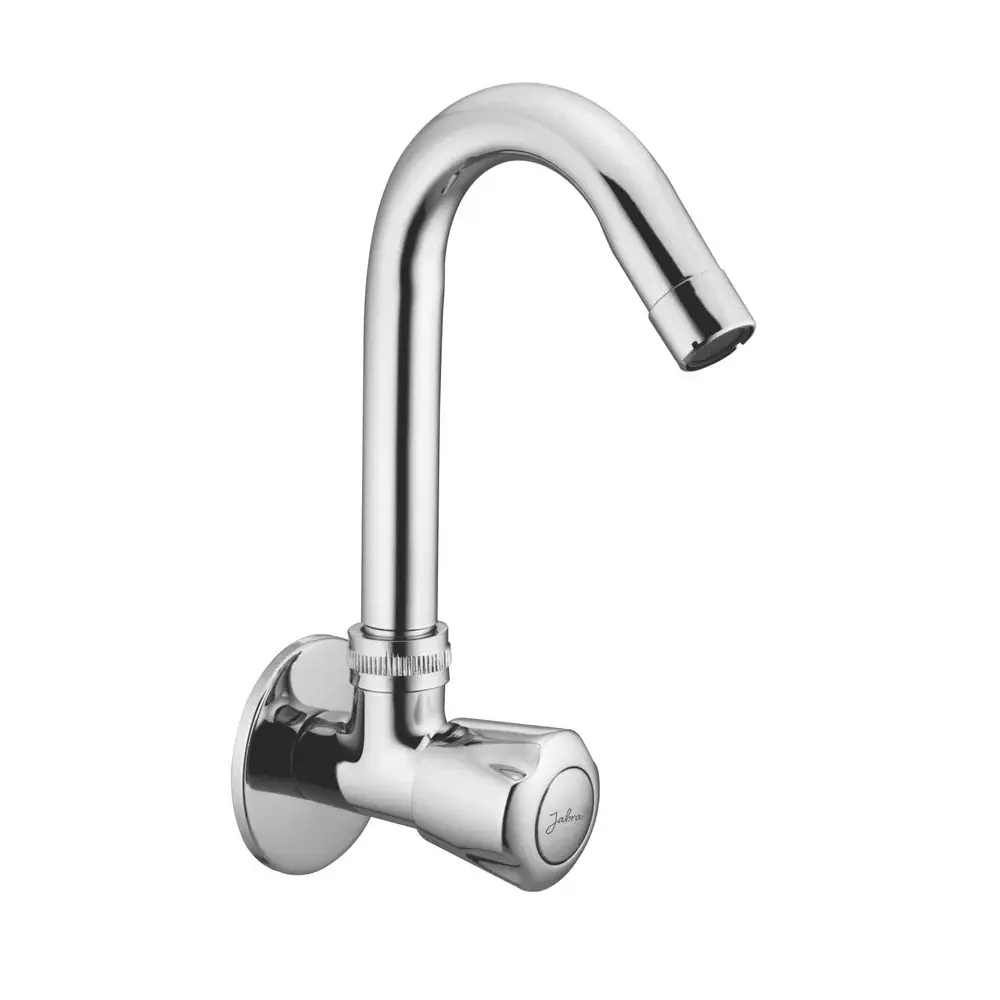 Jabra Sink Cock (L) Sleek Series Brass Chrome Finish Wall Mount Silver