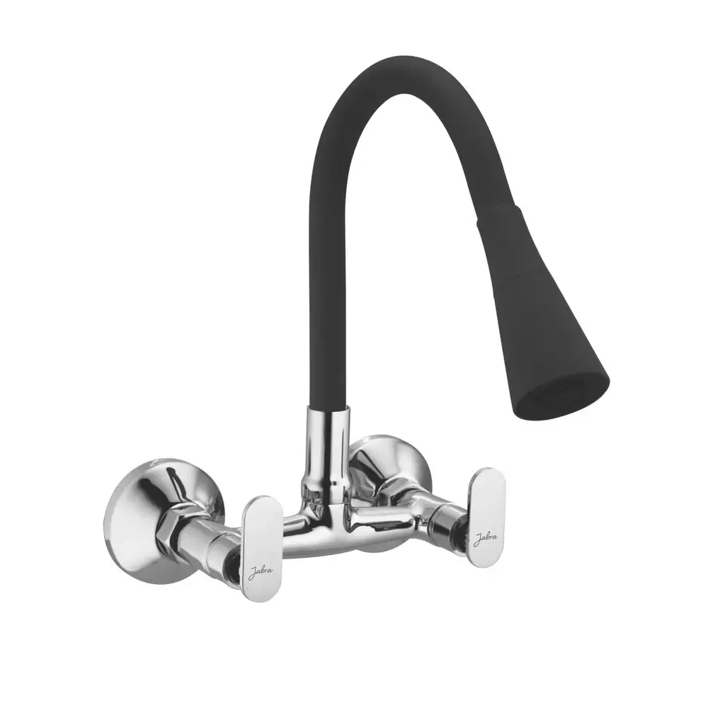 Jabra Dual Flow Sink Mixer Leaf Series Brass Chrome Finish Wall Mount Black