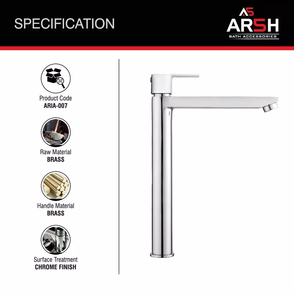 AR5H Modern Pillar Sink Faucet Water Tap Brass Chrome Finish 30.48 cm (12 inch) 780 g, ARIA-007