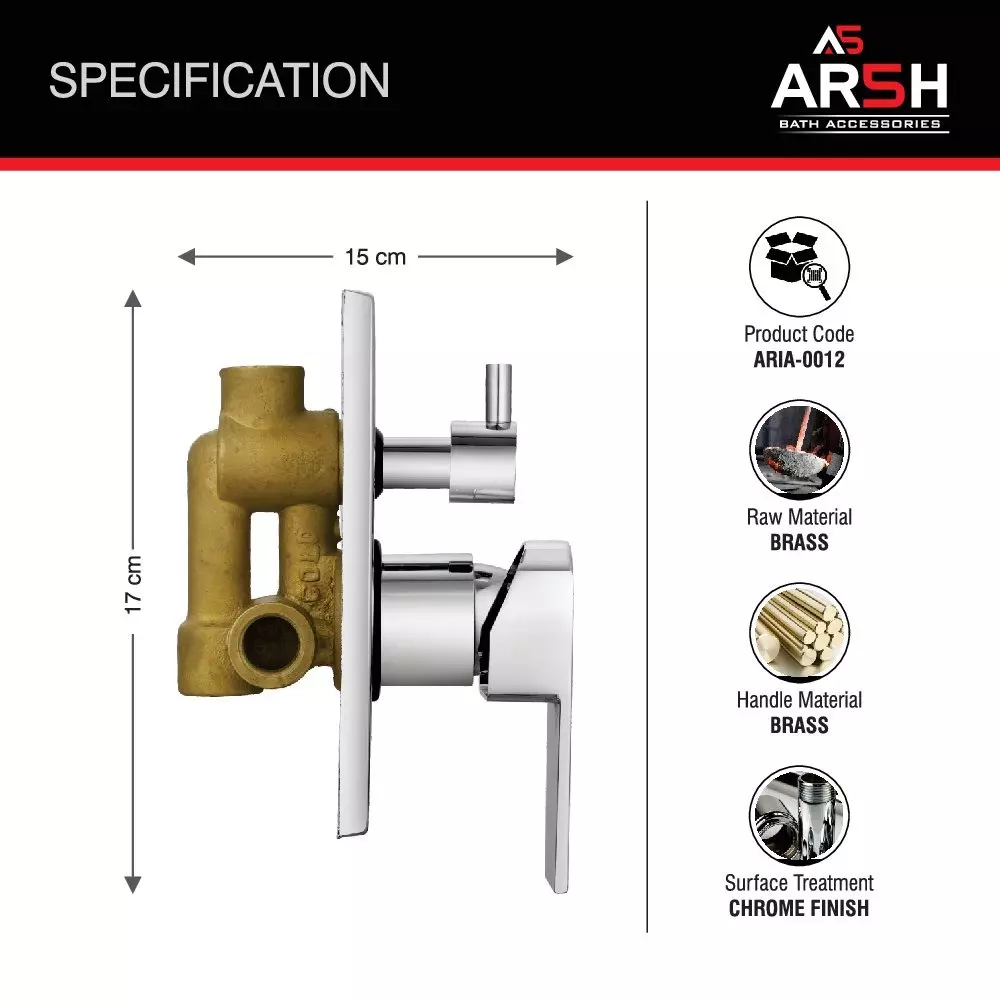 AR5H Concealed Body High Flow Diverter 4-Way with Exposed Part Kit Brass Chrome Finish, ARIA-0012