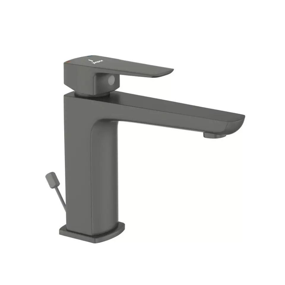 Jaquar Basin Mixer with Popup Waste Kubix Prime Series Brass Graphite Finish Deck Mount, KUP-GRF-35051BPM