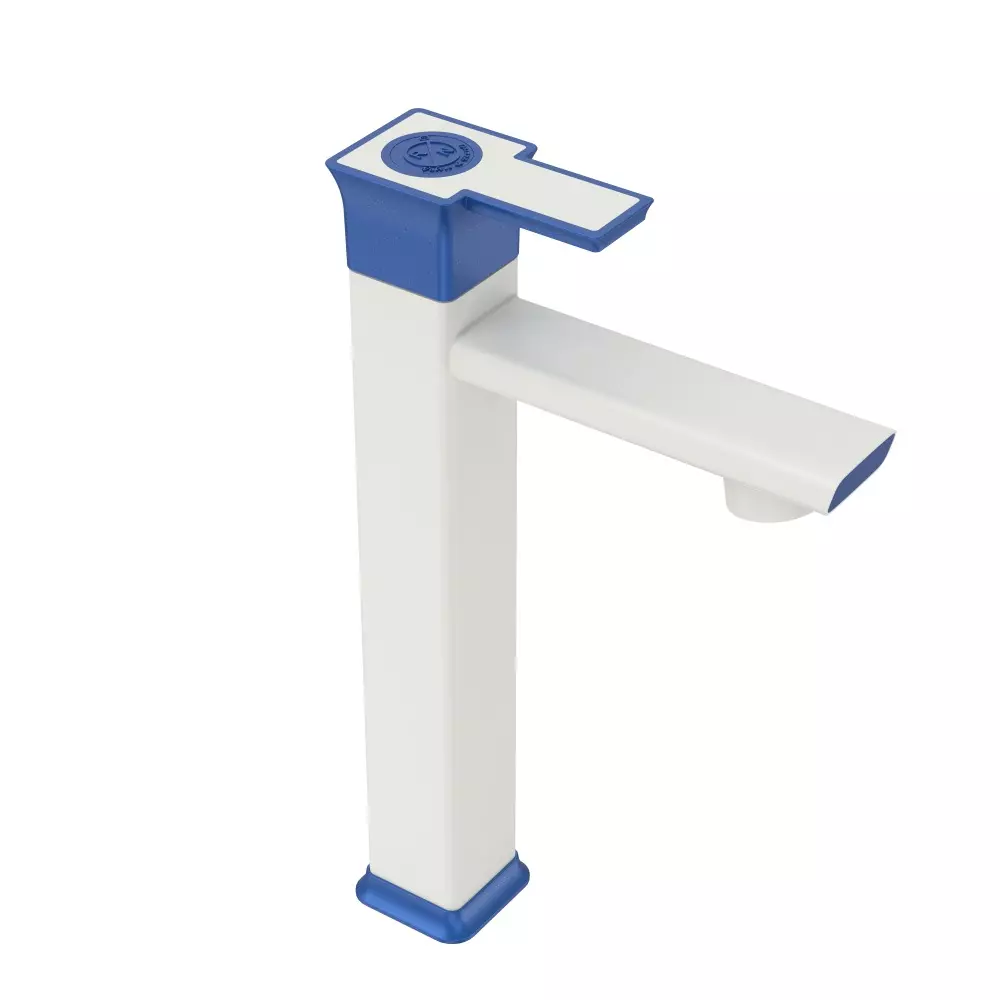 RN Glamour Pro Collection Foam Flow Tall Body Pillar Tap With Hose Pipe Kit PTMT 1/2 Inch (15 mm) Size Metalic Blue White for Kitchen & Bathroom Use