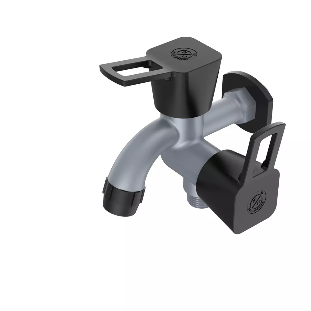 RN PTMT Love Collection Foam Flow 2 In 1 BIB Tap With Flange Metallic Grey Black Polybag Packaging Type 1/2 Inch (15 mm) Size for Kitchen & Bathroom Use