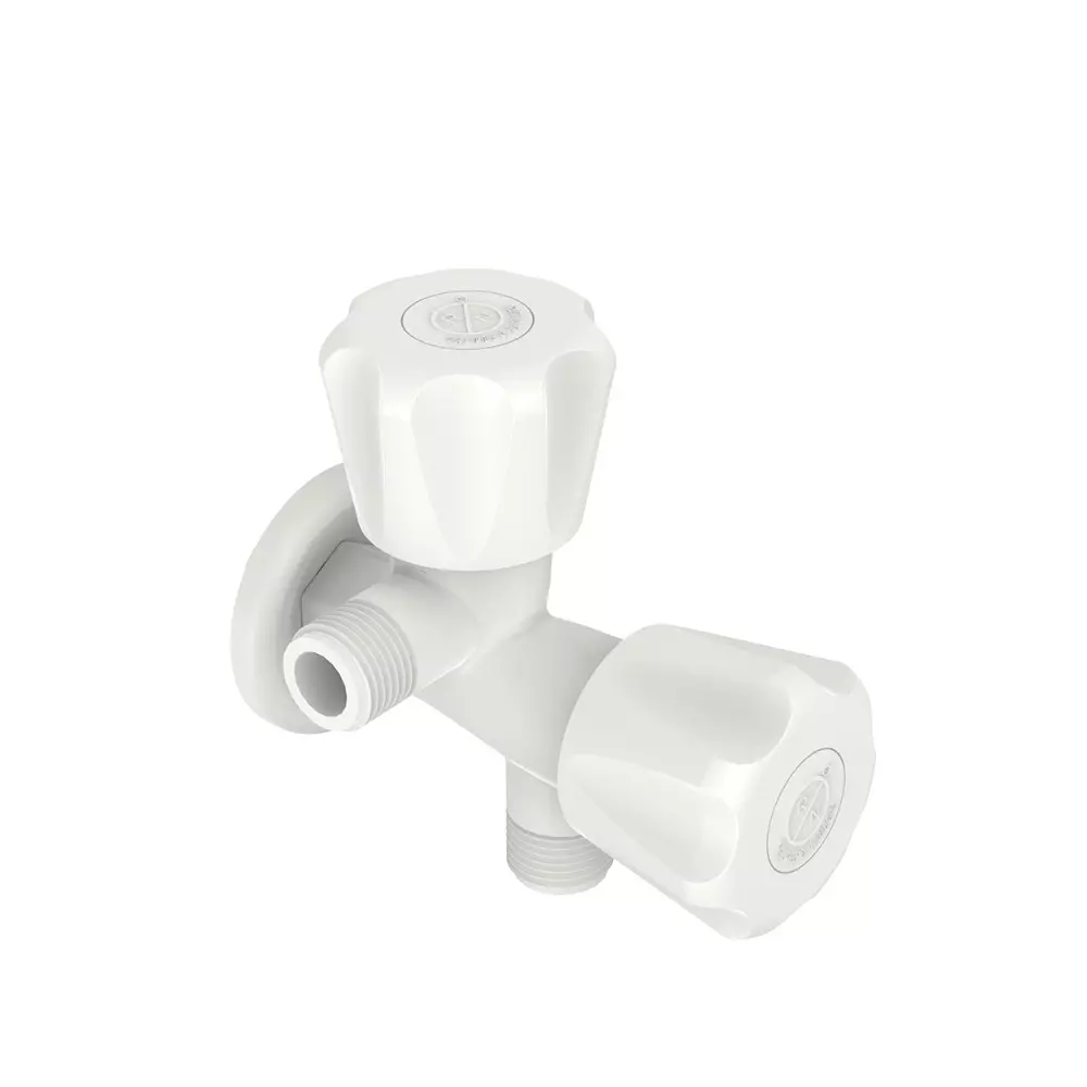 RN 2 In 1 Angle Tap With Flange PTMT White Box Packaging Type 1/2 Inch (15 mm) Size for Kitchen & Bathroom Use, RNARB01A15