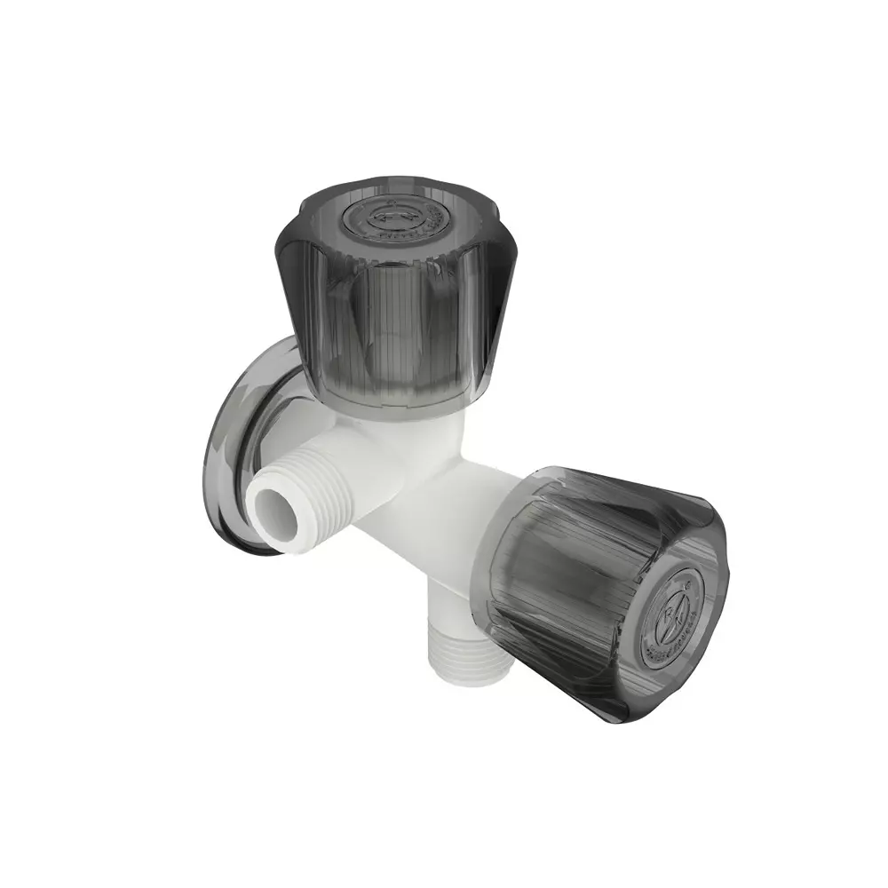 RN 2 In 1 Angle Tap With Flange PTMT White Charcoal Polybag Packaging Type 1/2 Inch (15 mm) Size for Kitchen & Bathroom Use, RNARB21F15
