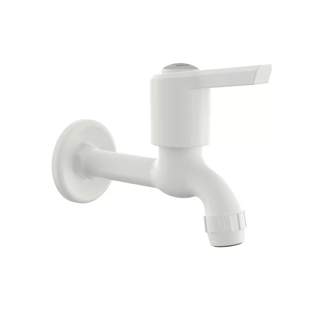 RN Foam Flow Long Body BIB Tap With Flange PTMT White 1/2 Inch (15 mm) Size for Kitchen & Bathroom Use, RNWIN01A33