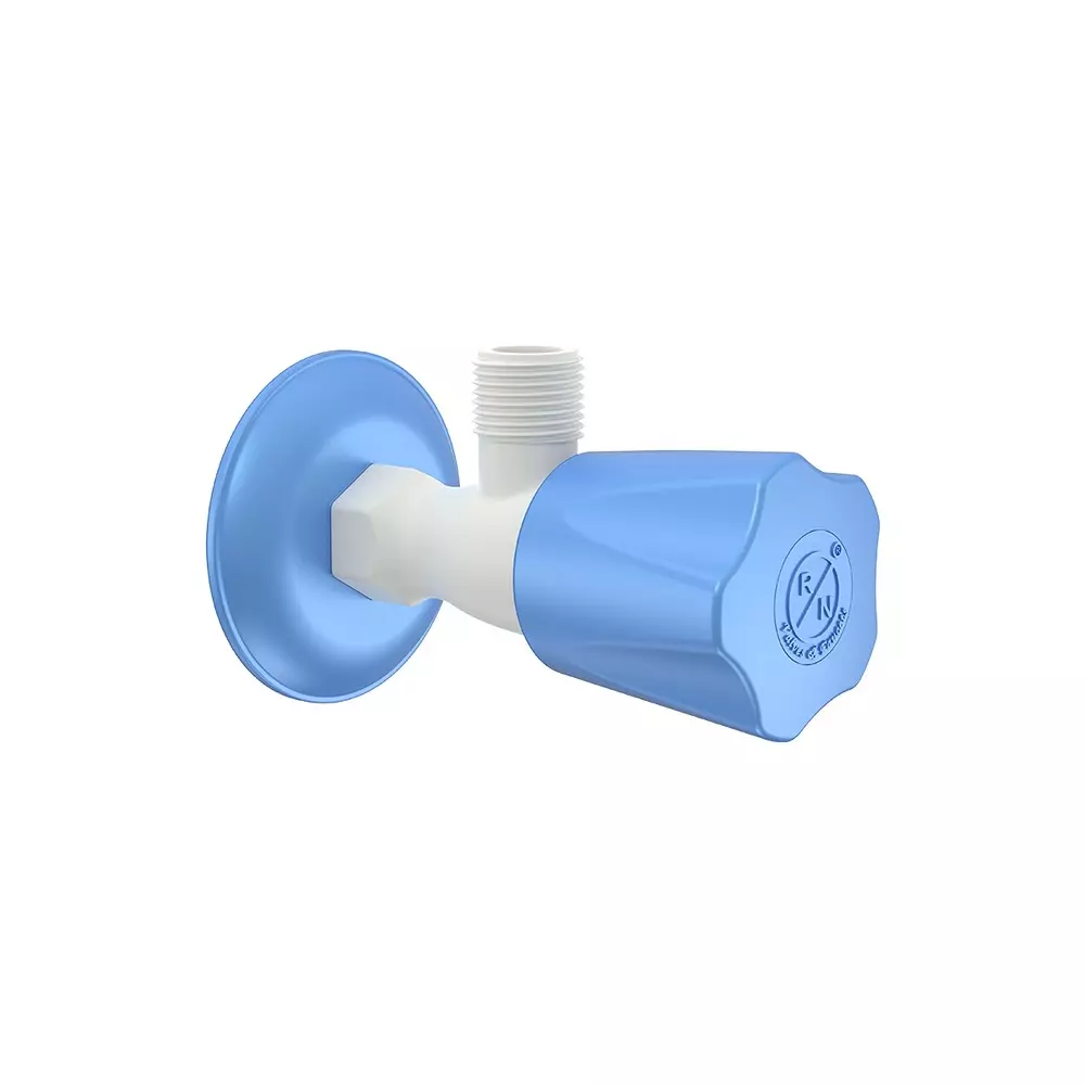 RN Angle Tap With Flange PTMT White Blue 1/2 Inch (15 mm) Size for Kitchen & Bathroom Use, RNMAJ19A01