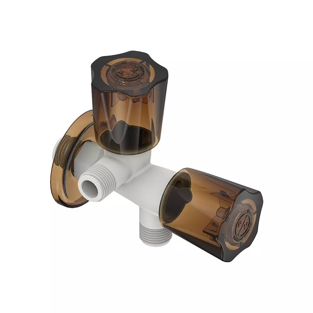 RN 2 In 1 Angle Tap With Flange PTMT White Hash Brown 1/2 Inch (15 mm) Size for Kitchen & Bathroom Use, RNMAJ20F15
