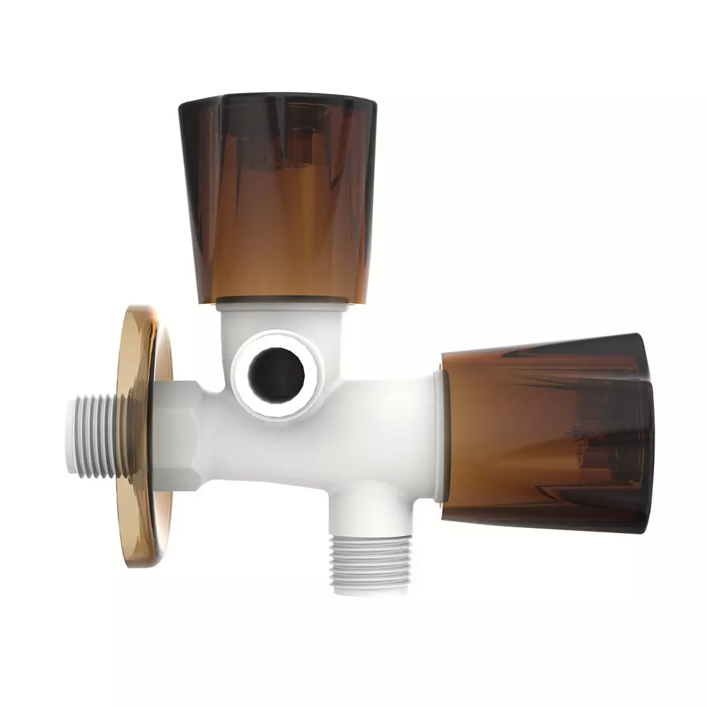RN 2 In 1 Angle Tap With Flange PTMT White Hash Brown 1/2 Inch (15 mm) Size for Kitchen & Bathroom Use, RNMAJ20F15